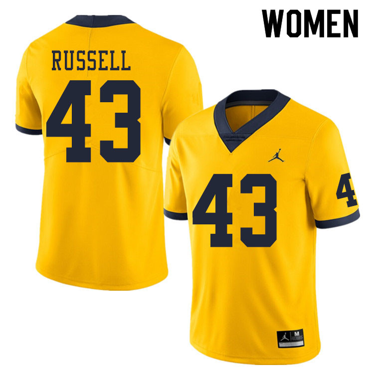 Women #43 Andrew Russell Michigan Wolverines College Football Jerseys Sale-Yellow